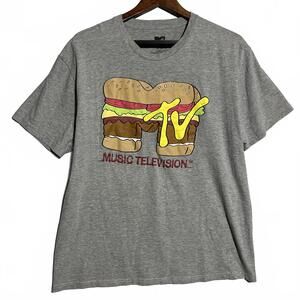 MTV Music Television Fun Burger Gray Graphic T-Shirt XL